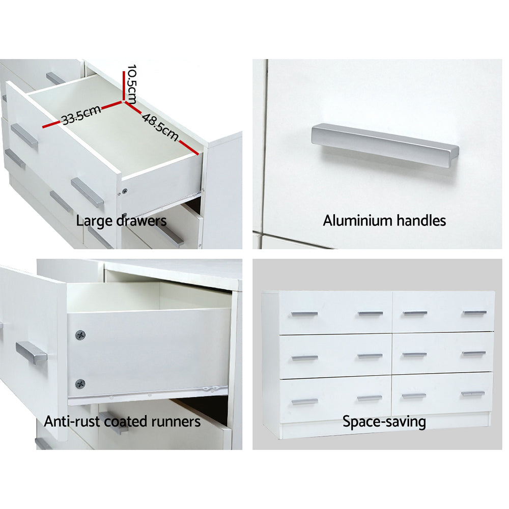 VEDA 6-Drawer Lowboy White Chest