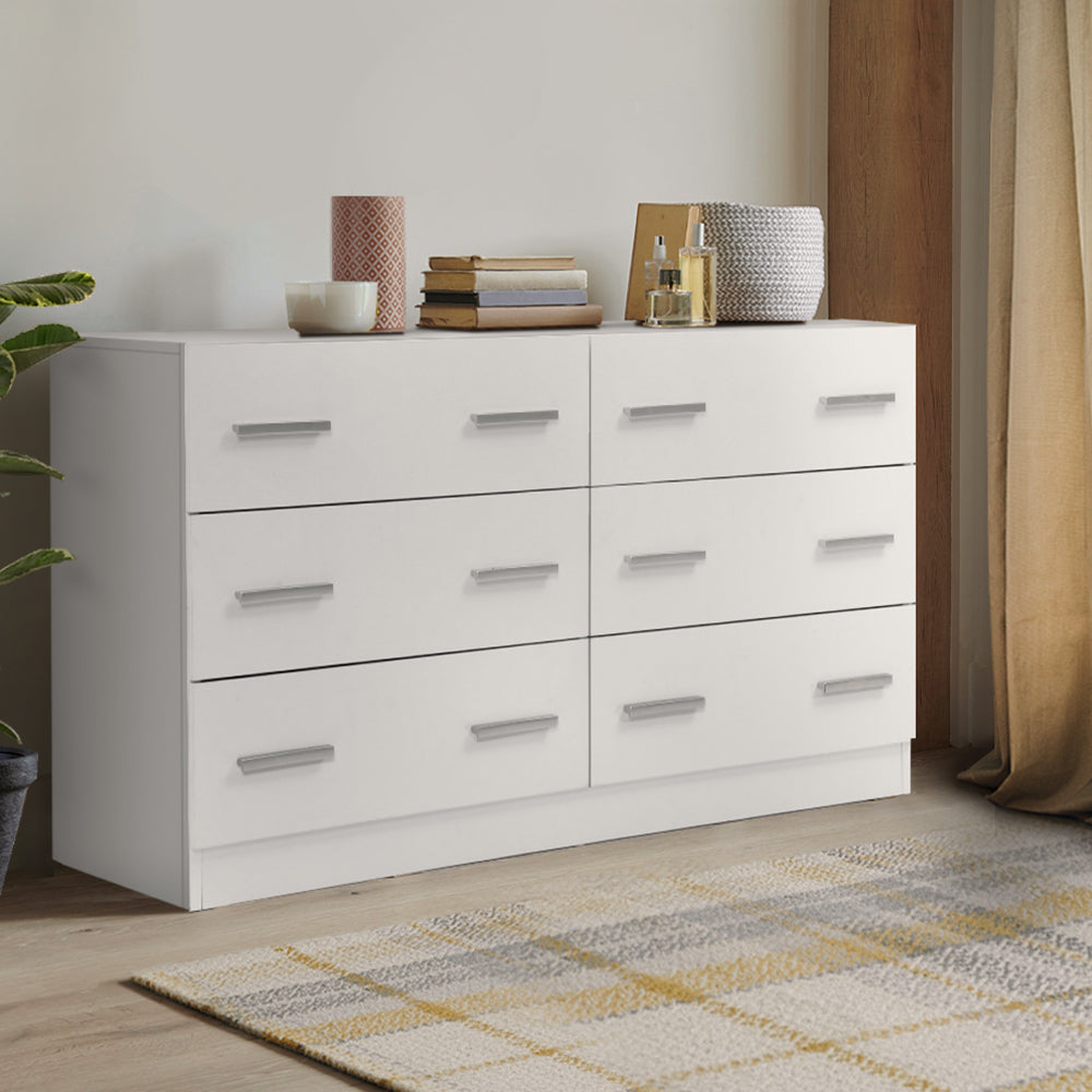 VEDA 6-Drawer Lowboy White Chest