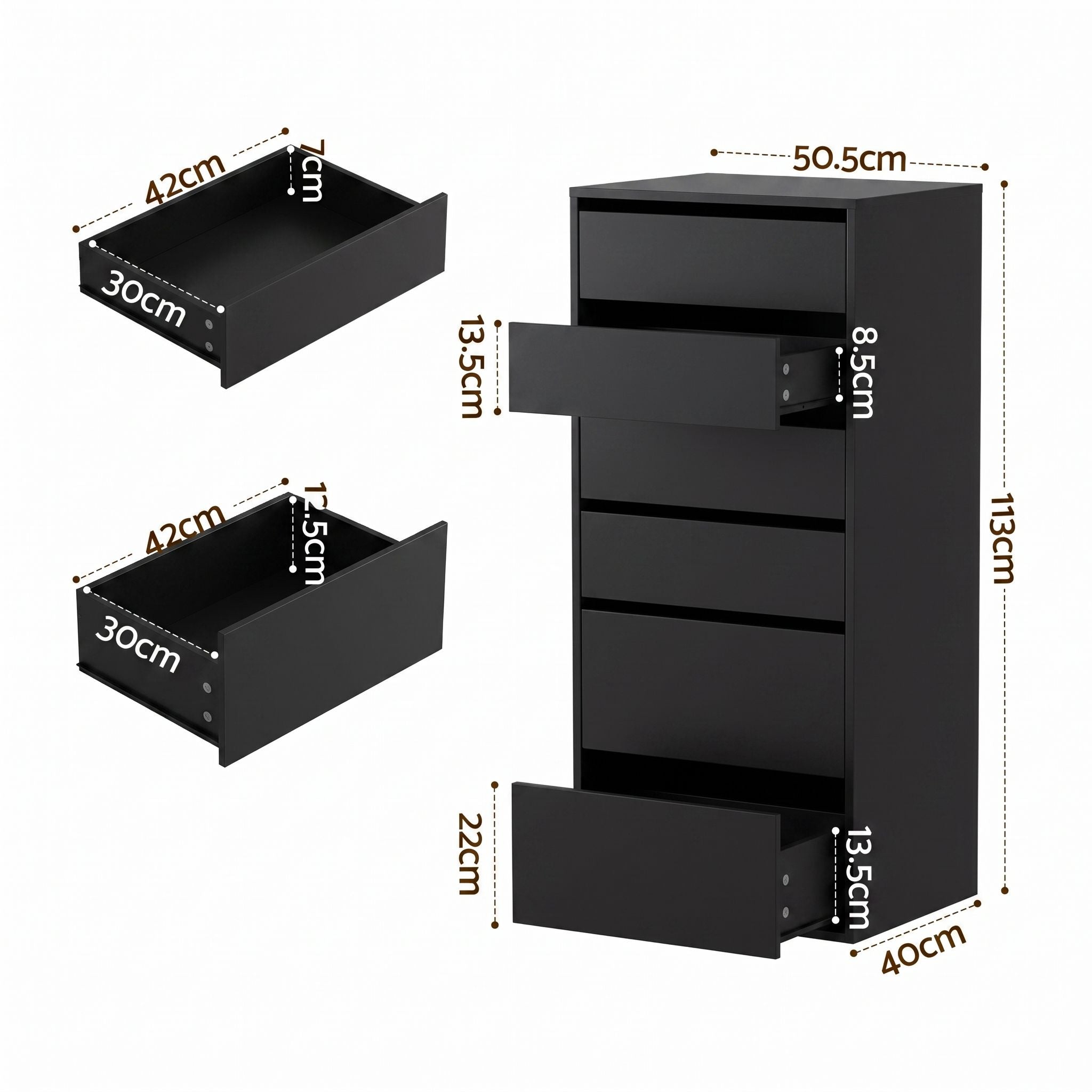 Artiss 2x Chest of 6 Drawers Dresser Tallboy Black