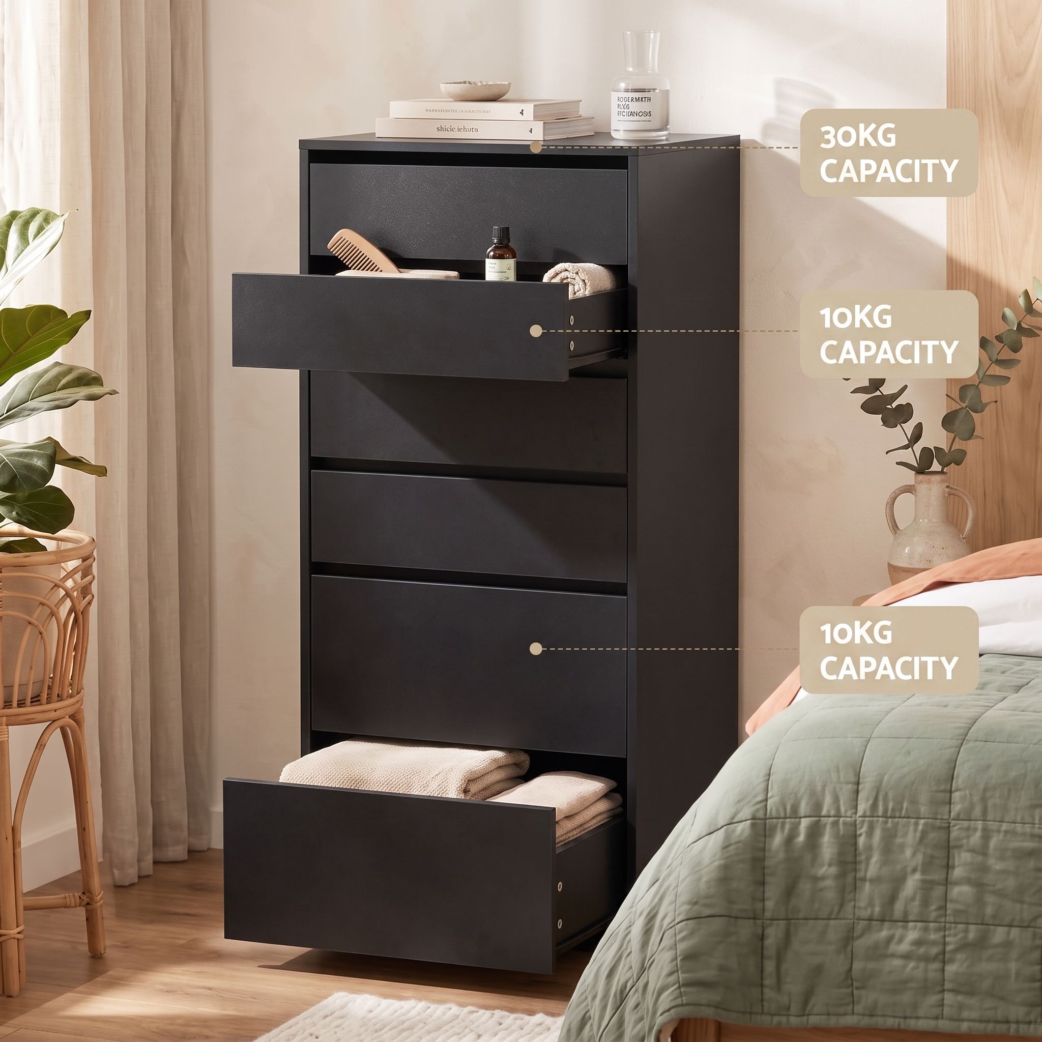 Artiss 2x Chest of 6 Drawers Dresser Tallboy Black