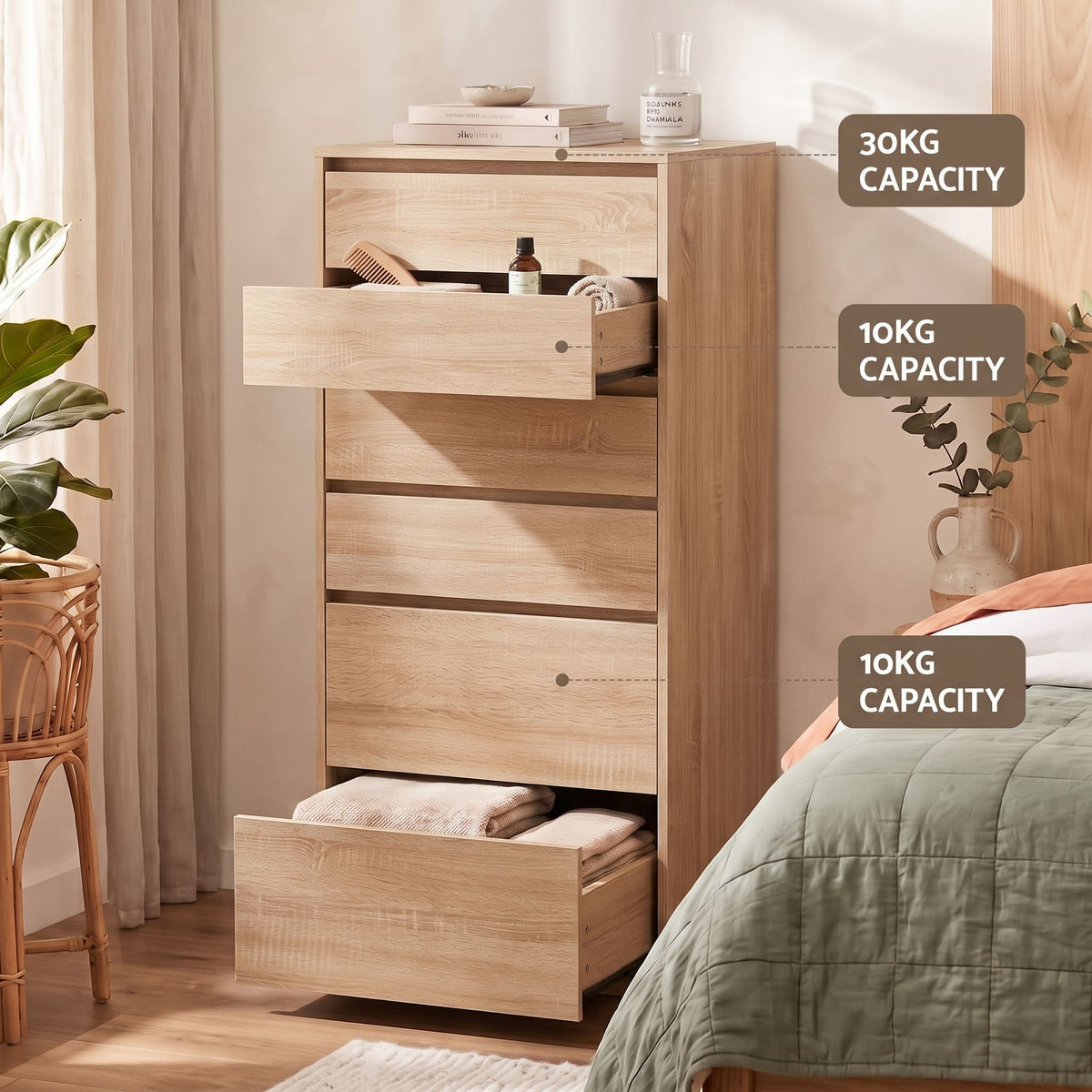 Artiss 2x Chest of 6 Drawers Dresser Tallboy Pine