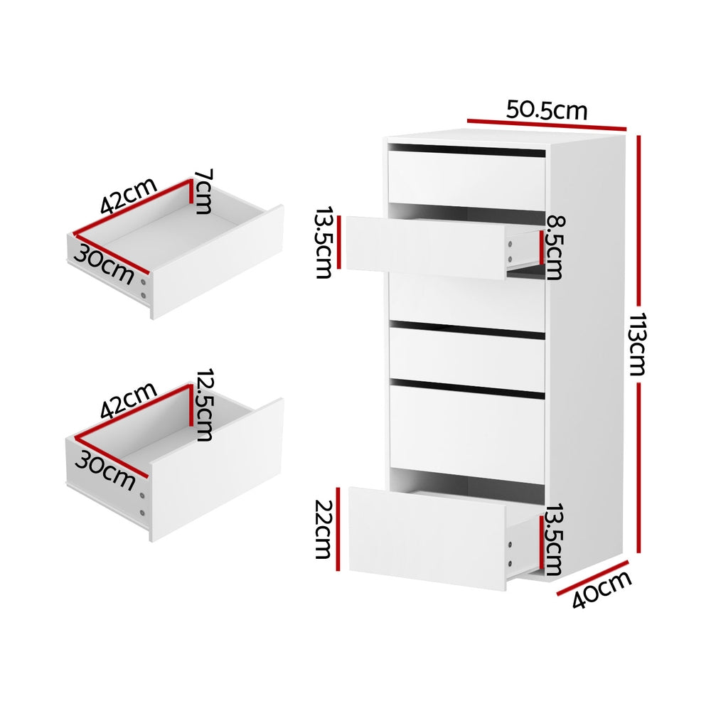 Artiss Tallboy 6-Drawer Dresser White