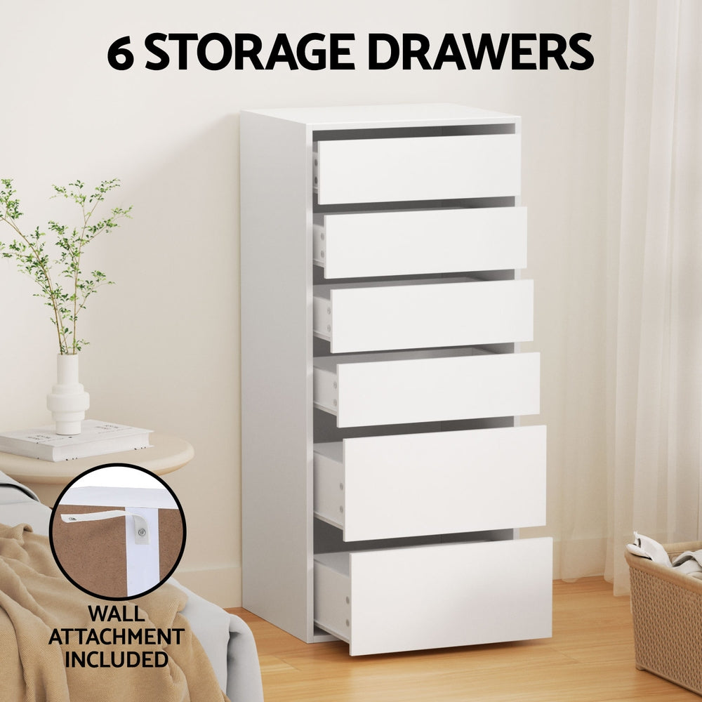 Artiss Tallboy 6-Drawer Dresser White