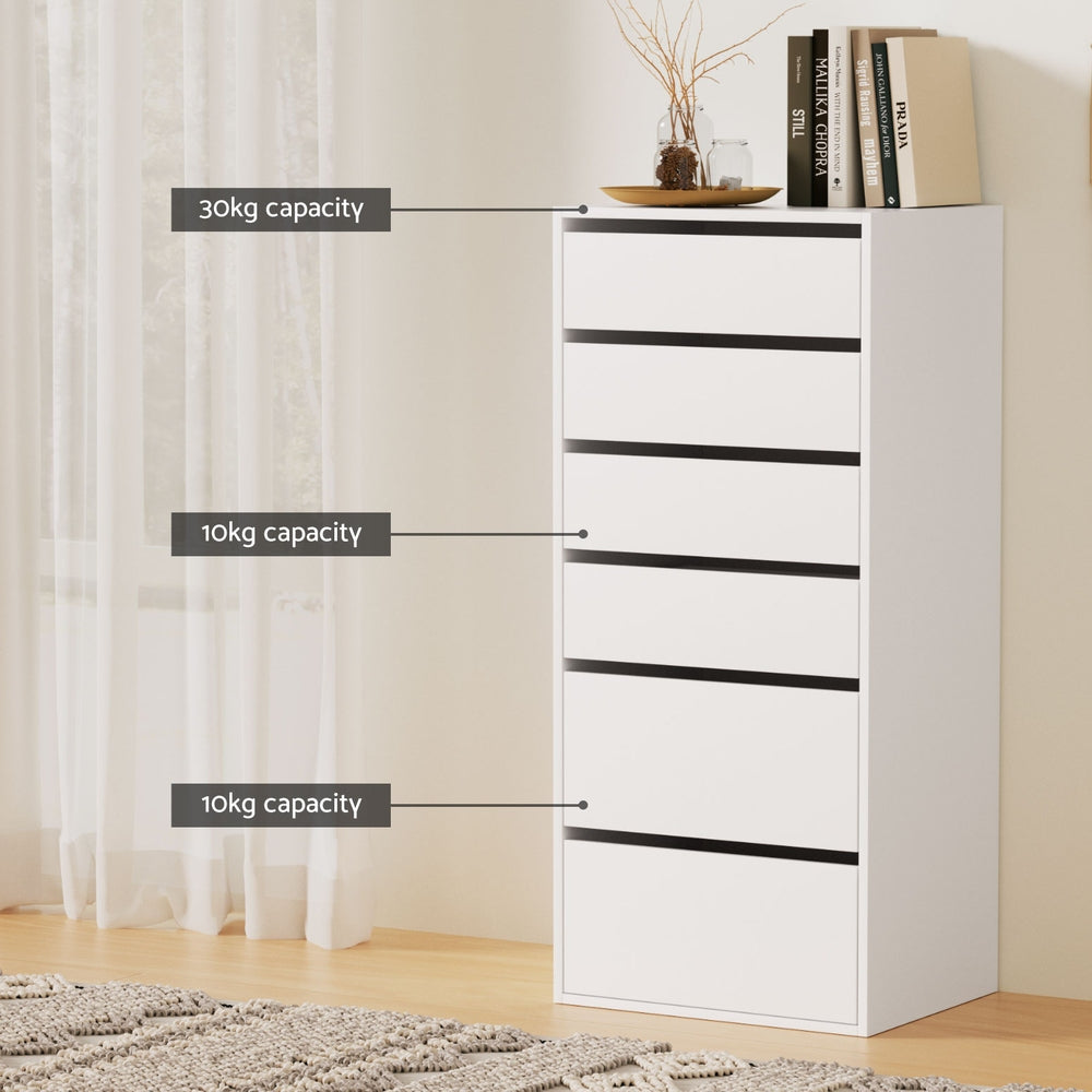 Artiss Tallboy 6-Drawer Dresser White