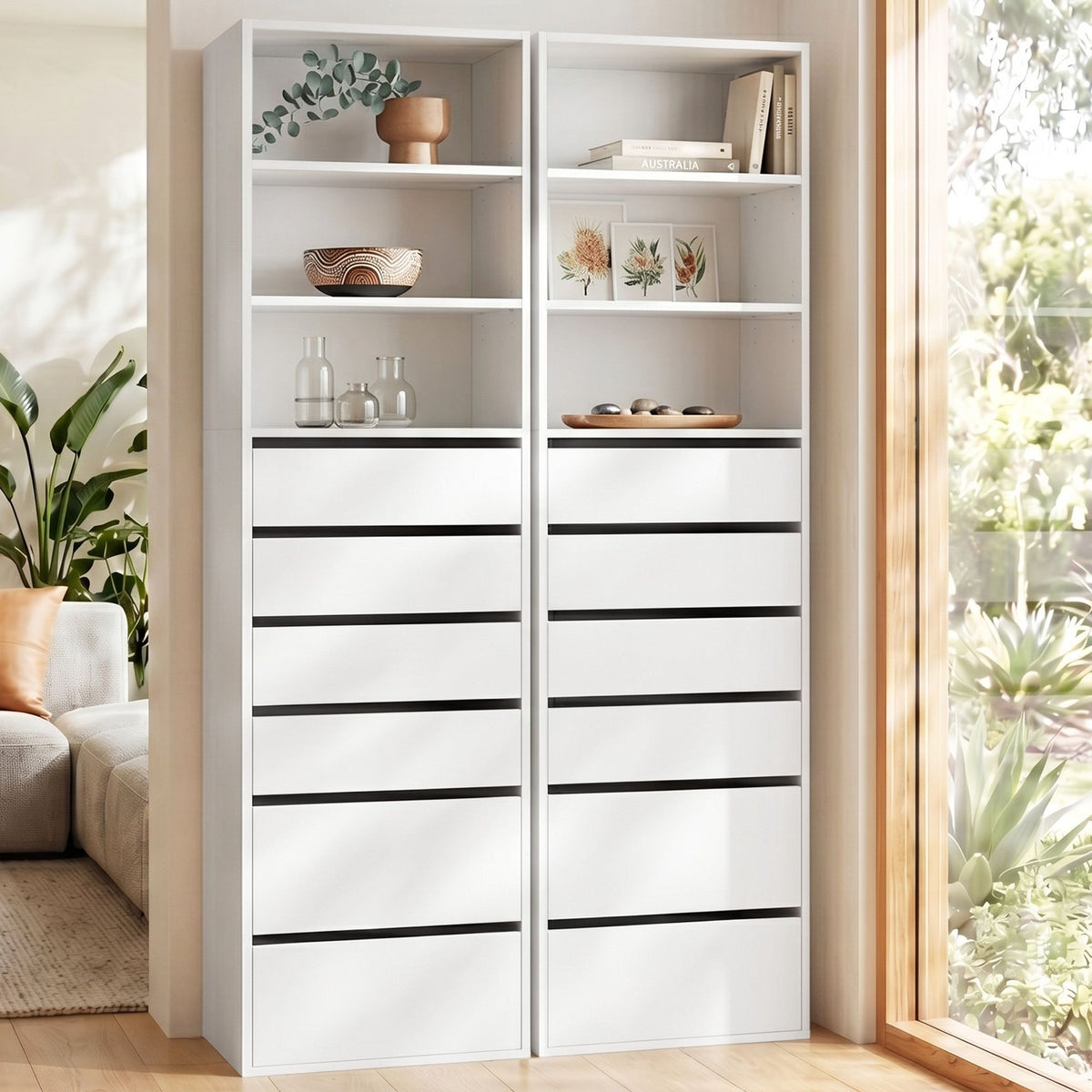 Artiss 2 Piece Tallboy Chest of 6 Drawers Set White