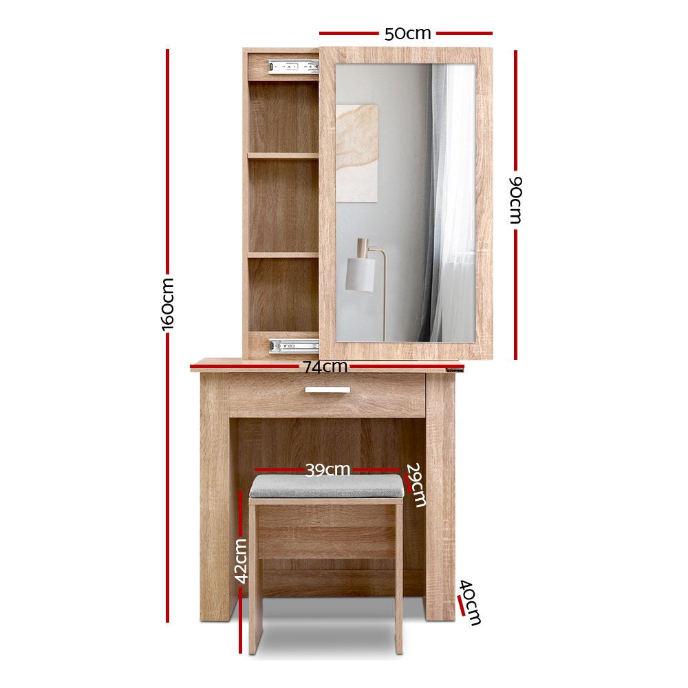 Demi Dressing Table Stool Set Sliding Mirror Oak