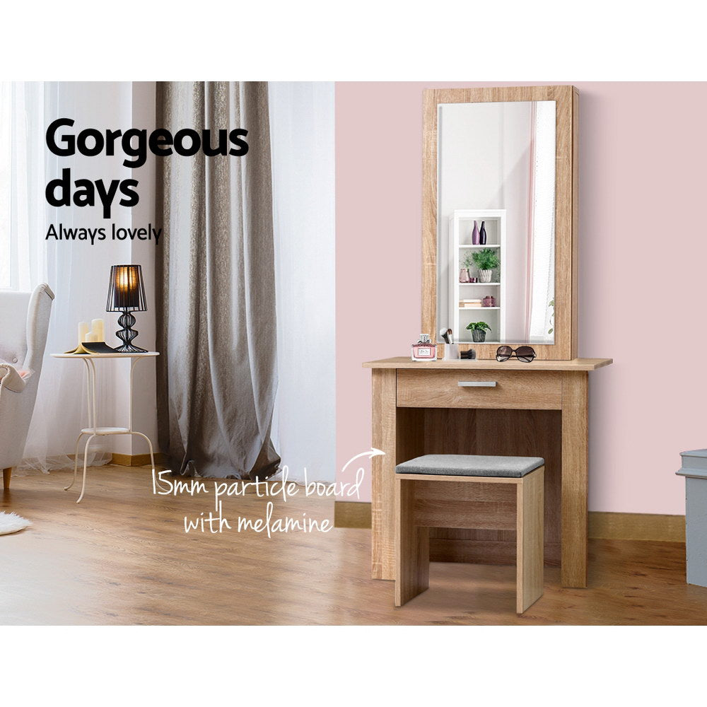 Demi Dressing Table Stool Set Sliding Mirror Oak