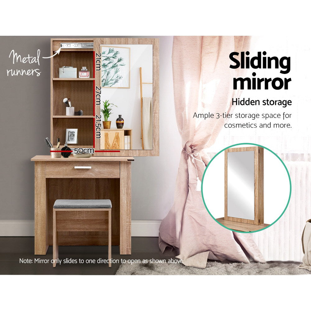 Demi Dressing Table Stool Set Sliding Mirror Oak