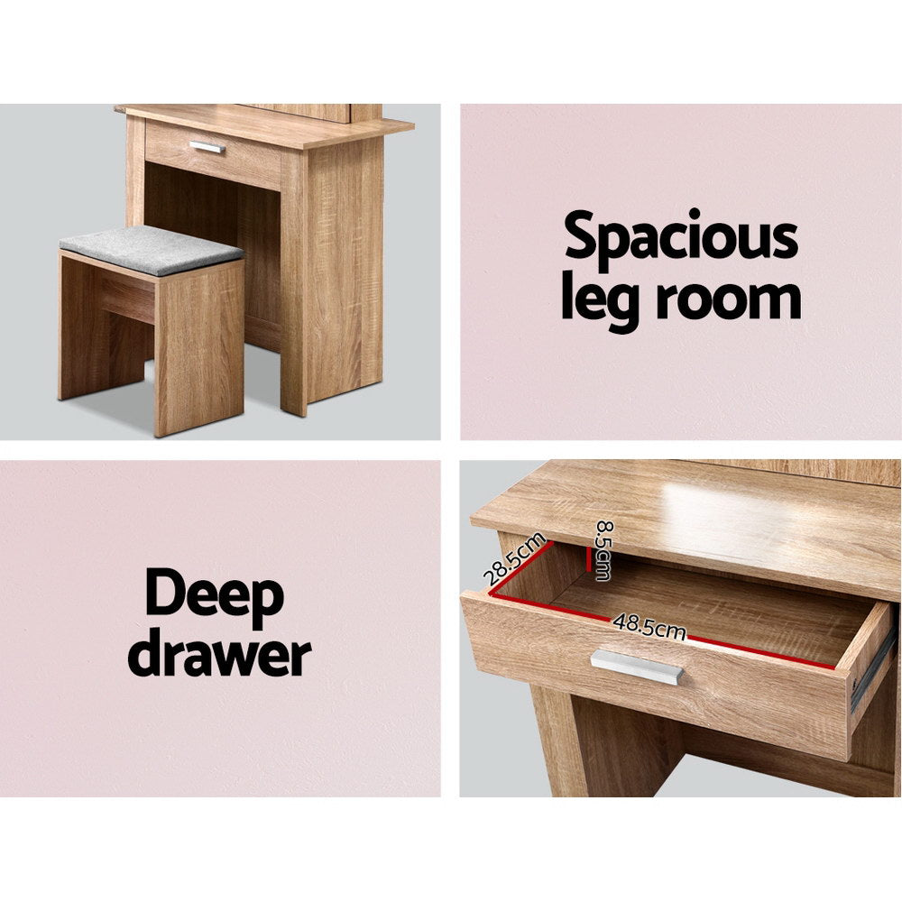 Demi Dressing Table Stool Set Sliding Mirror Oak