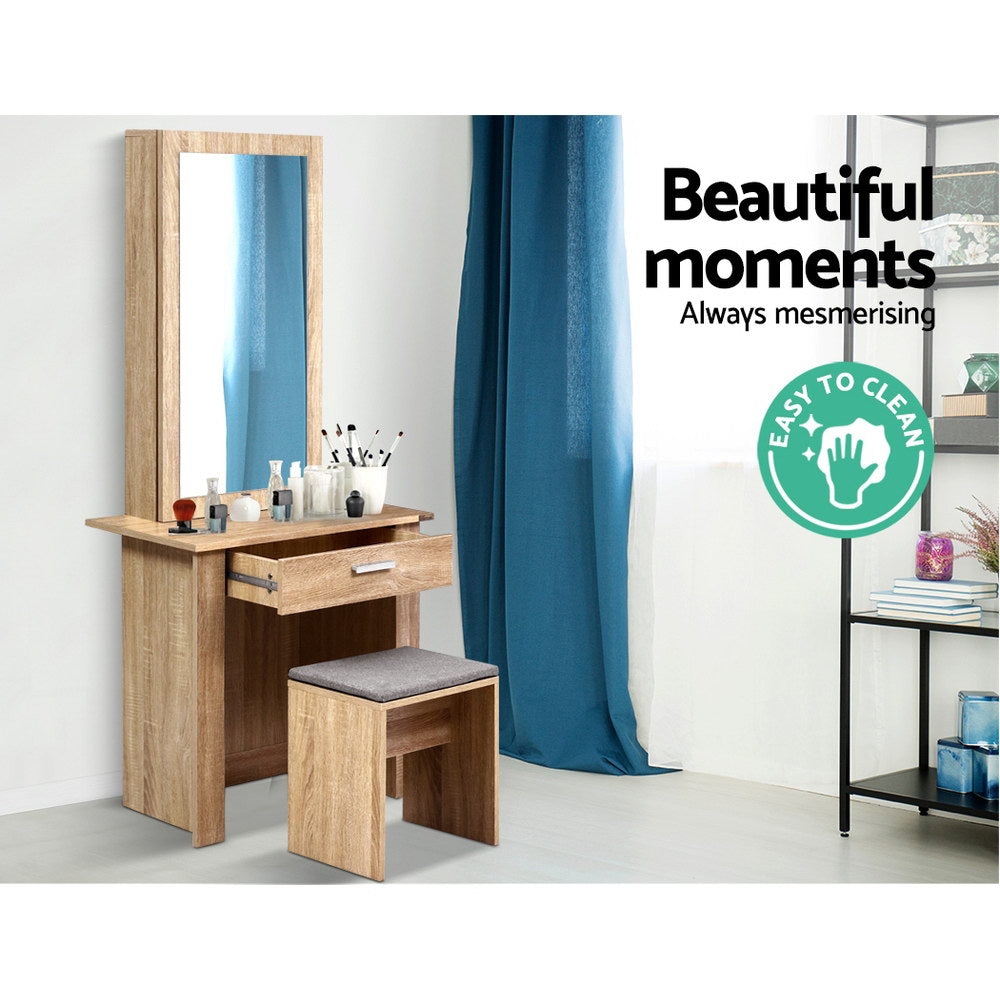 Demi Dressing Table Stool Set Sliding Mirror Oak