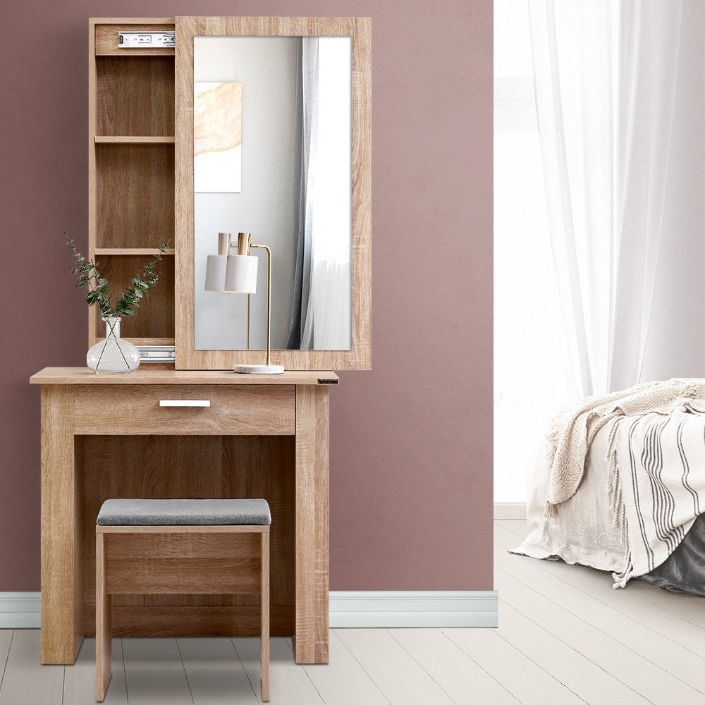 Demi Dressing Table Stool Set Sliding Mirror Oak