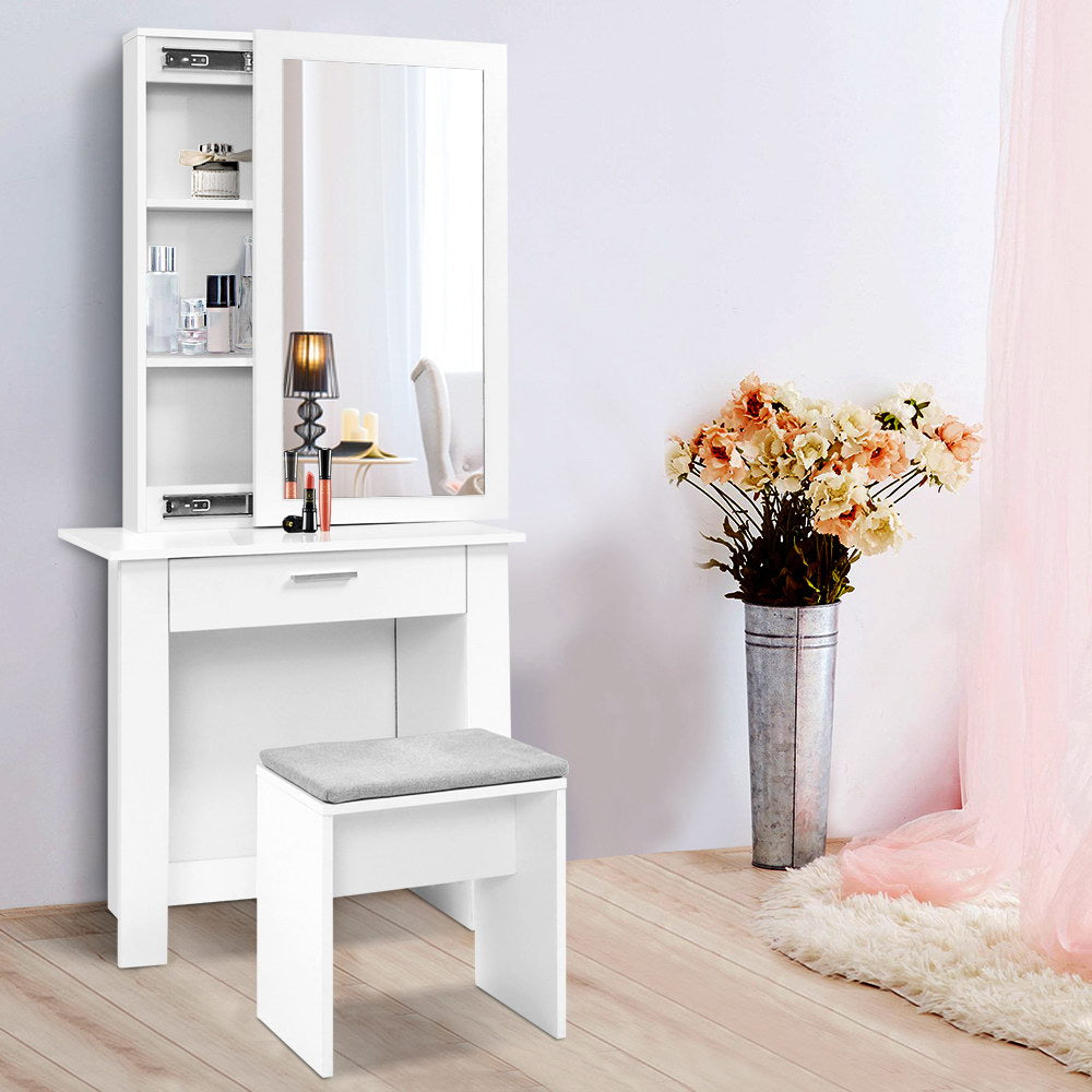 Artiss Dressing Table Set with Sliding Mirror and Stool White