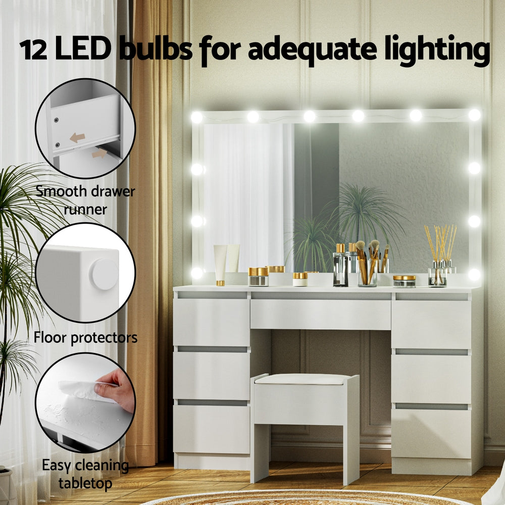 Artiss White Vanity Desk Set 12 LED Bulbs with Stool