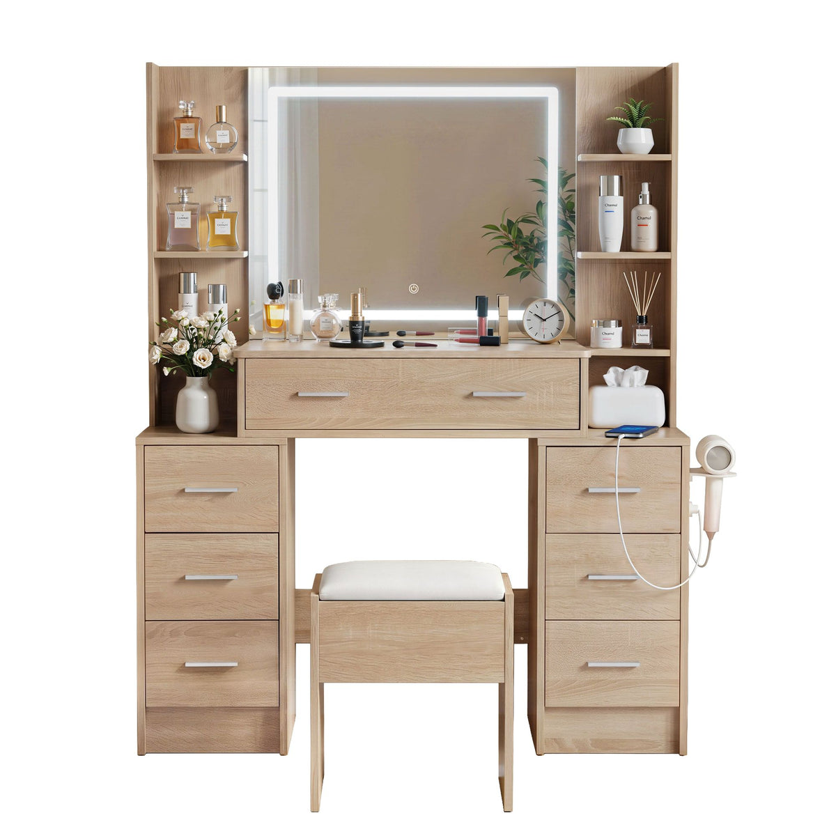 Artiss Dressing Table Vanity Set with LED Mirror and Stool Wood