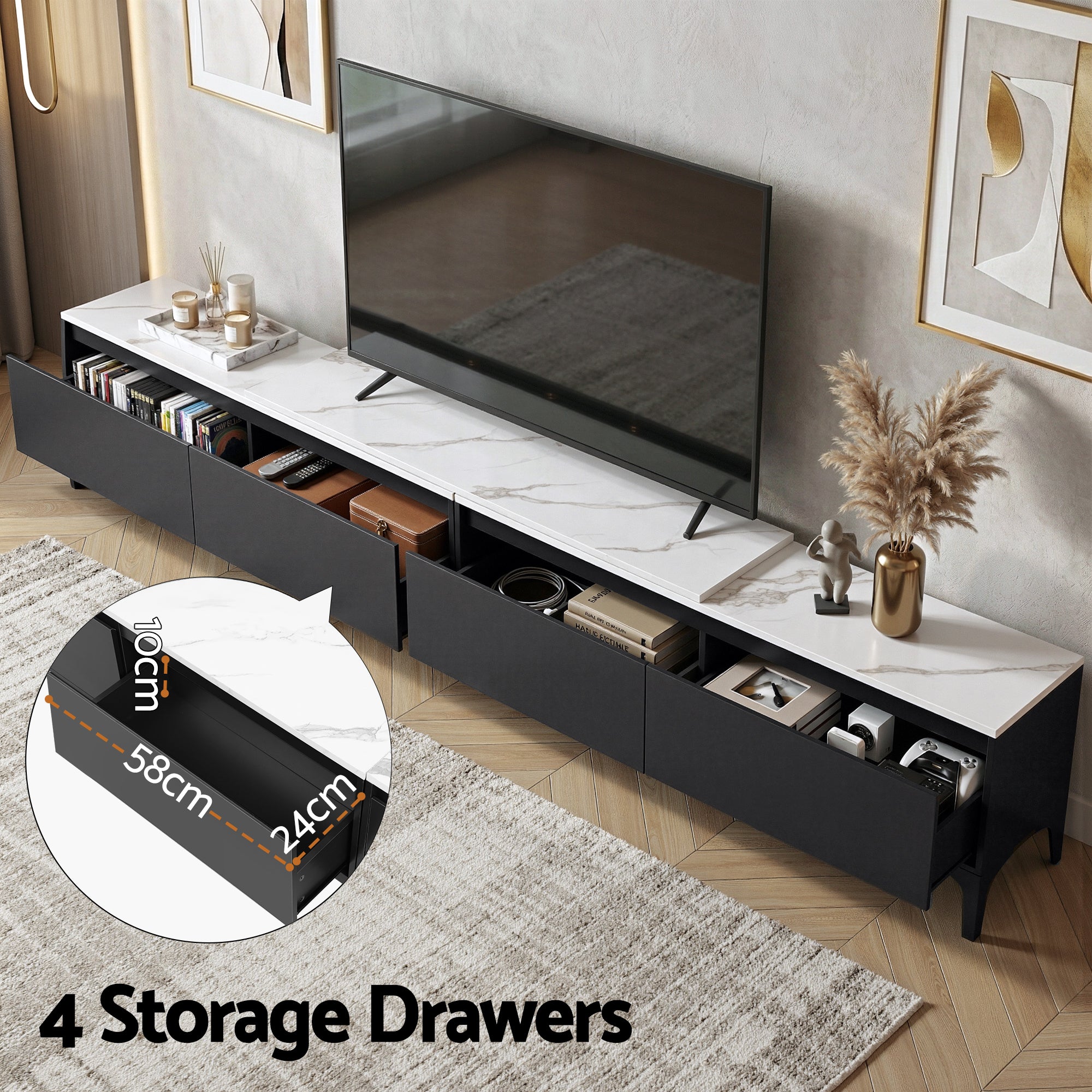 Artiss TV Cabinet Entertainment Unit Stand Extendable Black