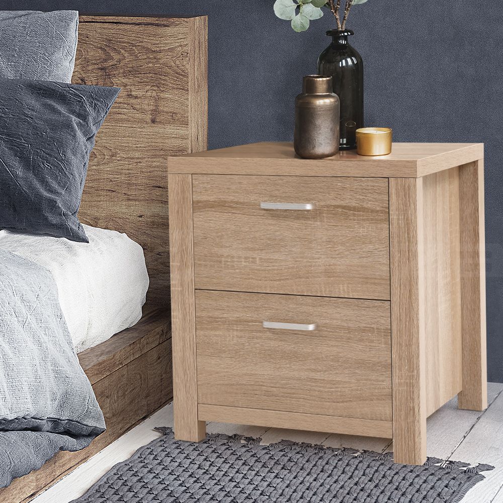 Maxi Bedside Table with 2 Drawers, Pine Woodgrain Finish