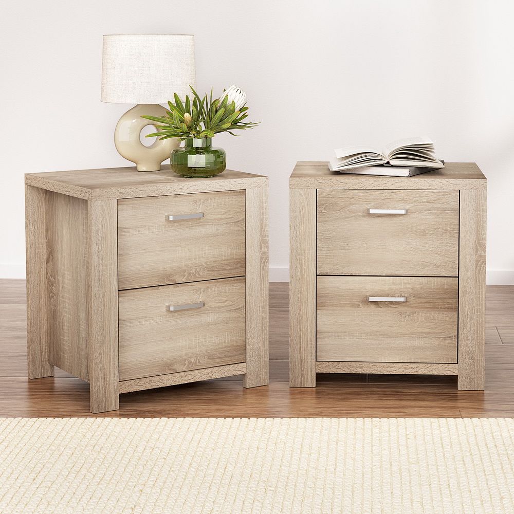 Maxi Bedside Table with 2 Drawers in Pine, Set of Two