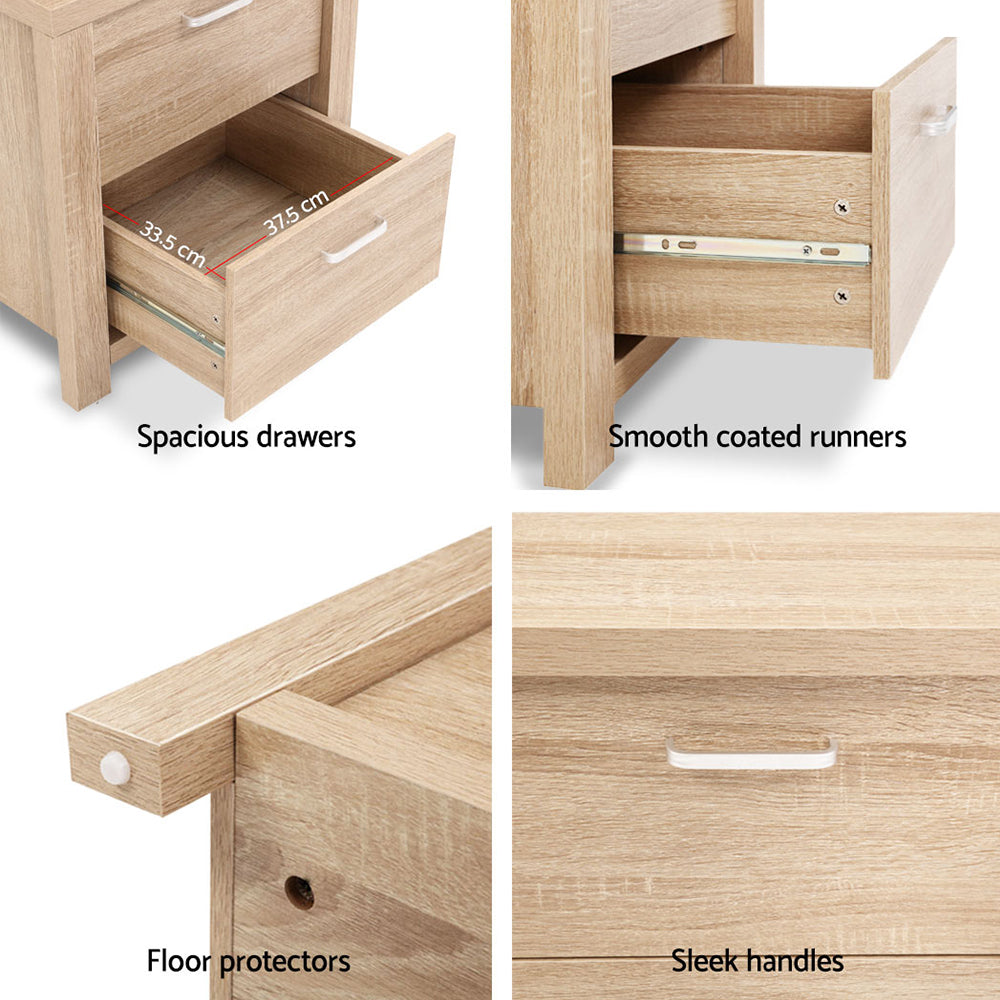 MAXI Pair Bedside Tables 2 Drawers Pine Beige