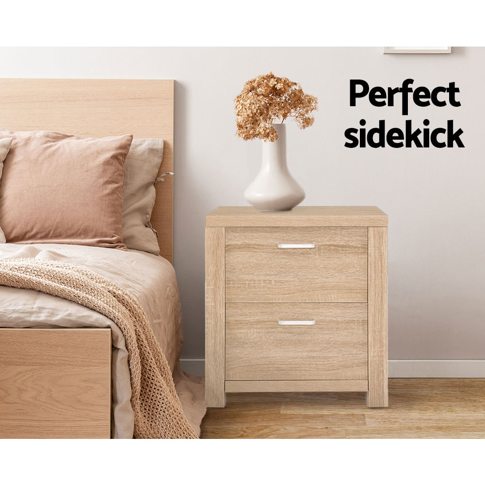 MAXI Pair Bedside Tables 2 Drawers Pine Beige