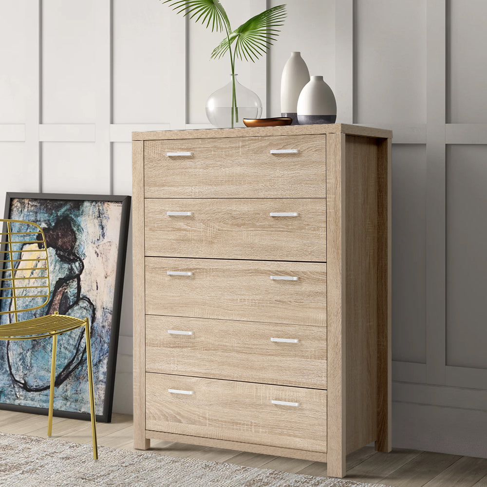 Maxi 5-Drawer Tallboy Chest of Drawers, Pine Finish