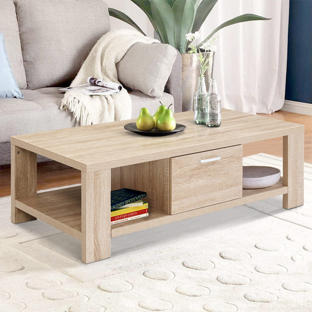 Maxi Series Coffee Table with 1 Drawer and Open Shelves Oak