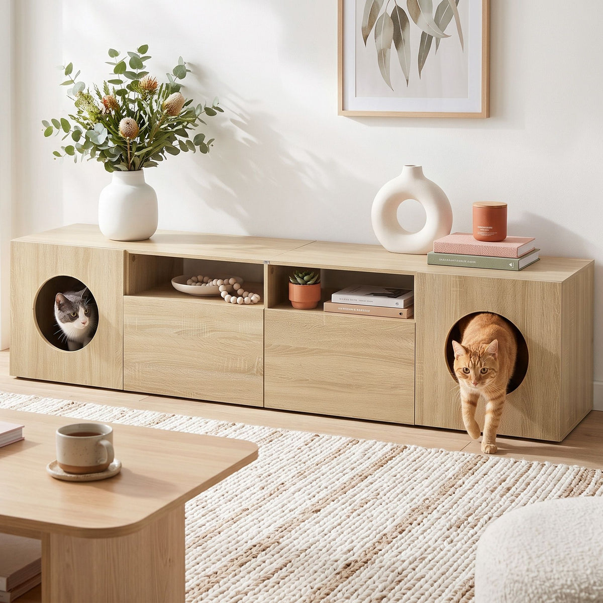 Artiss 185cm TV Unit with Cat House Storage Cabinet Pine