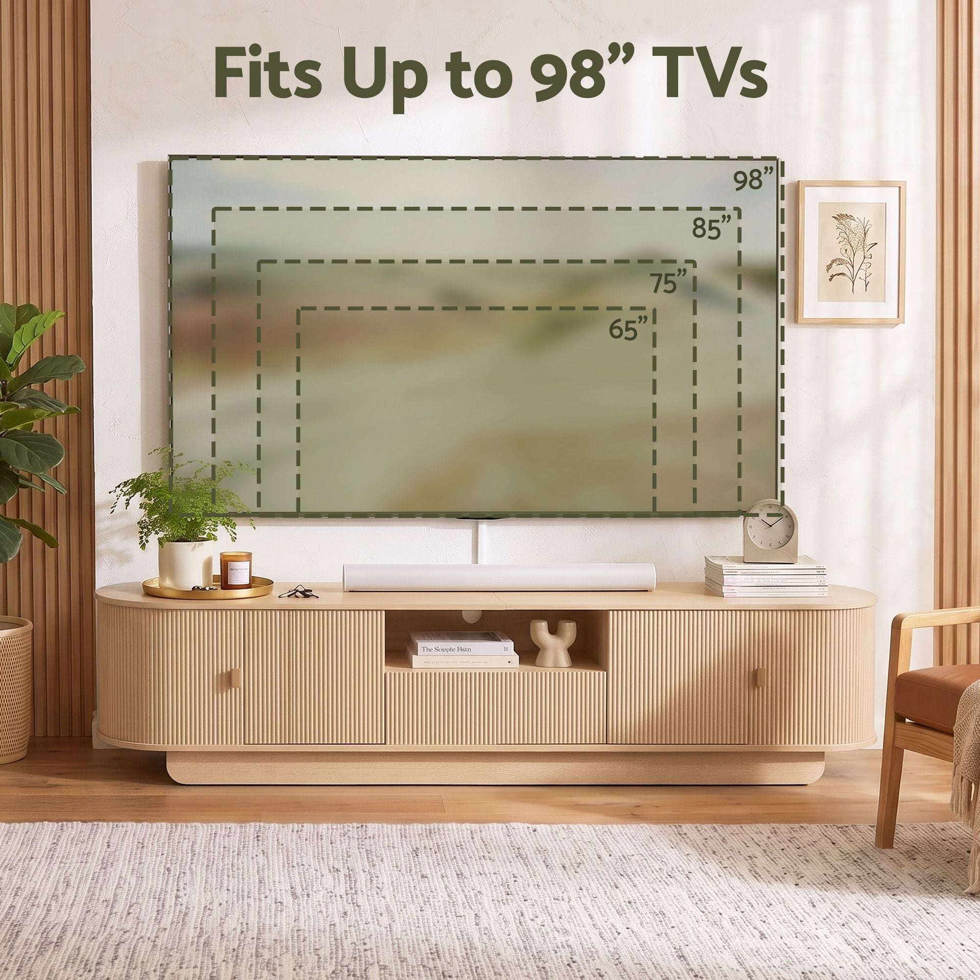 Artiss 220cm TV Unit Rounded Edge Slide Side Cabinet Door Pine