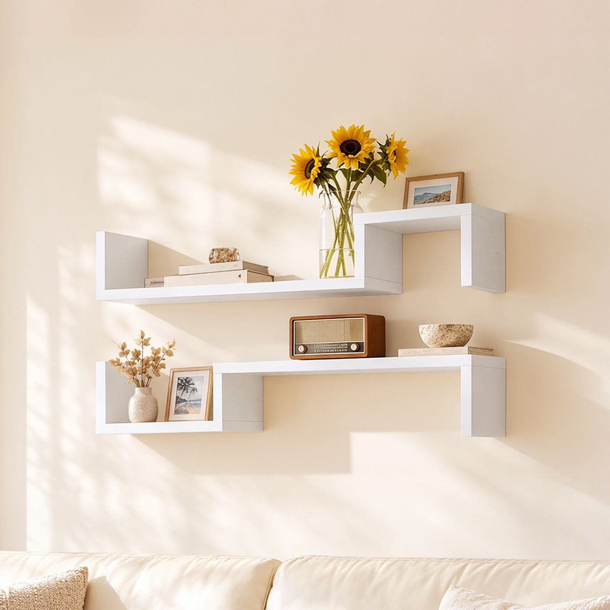 Artiss Set of 2 S-Shape Floating Shelves Wall Mounted White