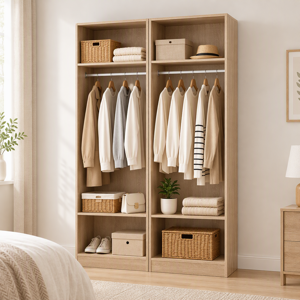Artiss 2X Wardrobe Clothes Closet Storage Organiser Shelf Pine