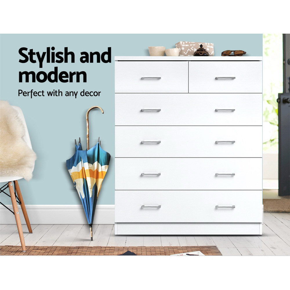 ANDES 6-Drawer Tallboy White