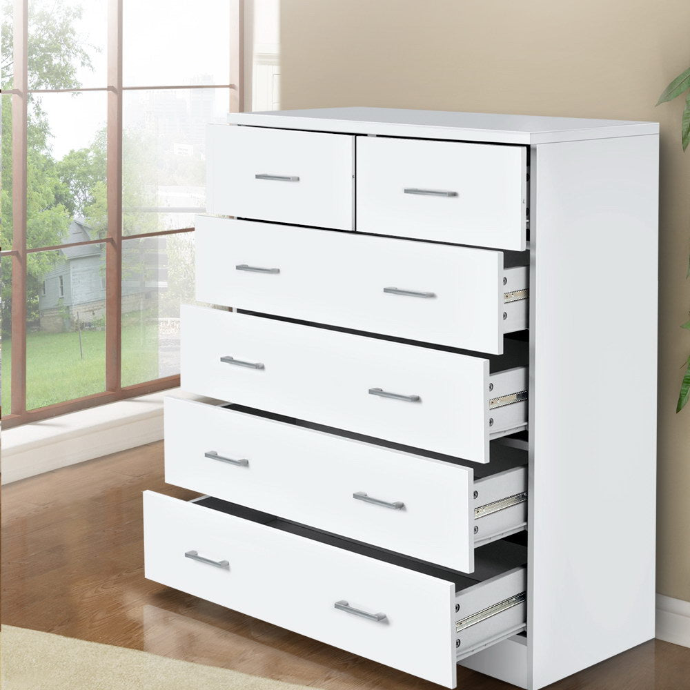Andes 6 Drawer Chest of Drawers Tallboy White