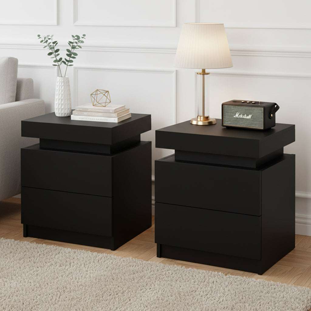 Artiss 2X Bedside Table 2 Drawers Lift-up Storage Black