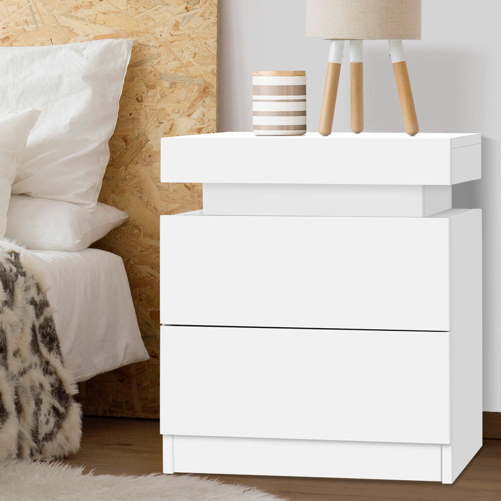 Coley Bedside Table 2 Drawers Lift-up Storage White