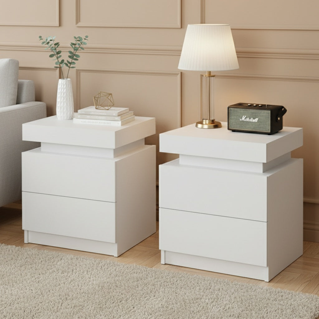 Artiss Bedside Table 2 Drawers Lift-Up Storage White