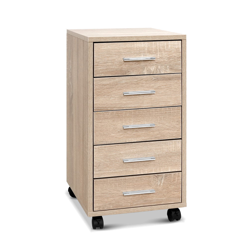 Mobile 5-Drawer Filing Cabinet Wood Office Storage Organiser