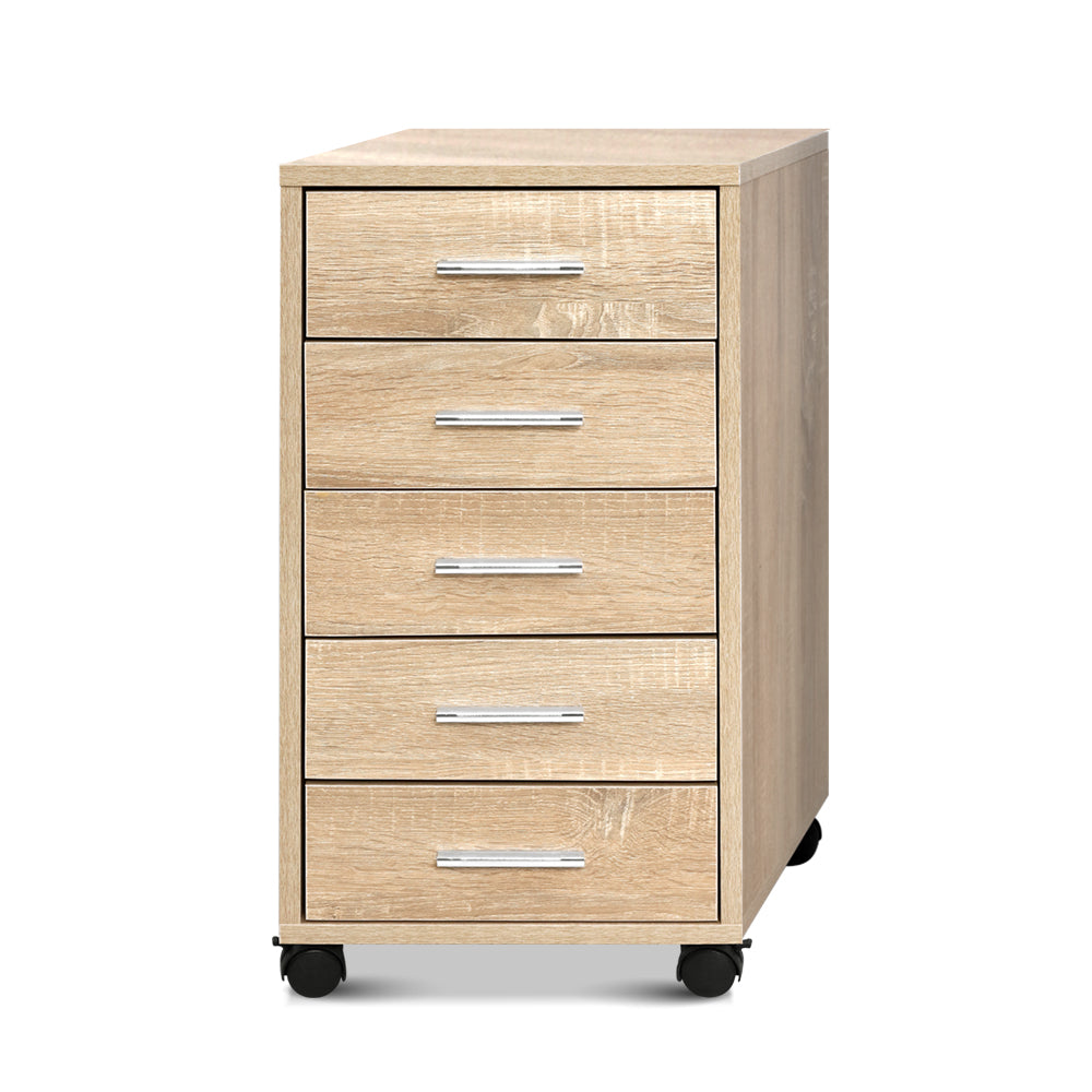 Mobile 5-Drawer Filing Cabinet Wood Office Storage Organiser