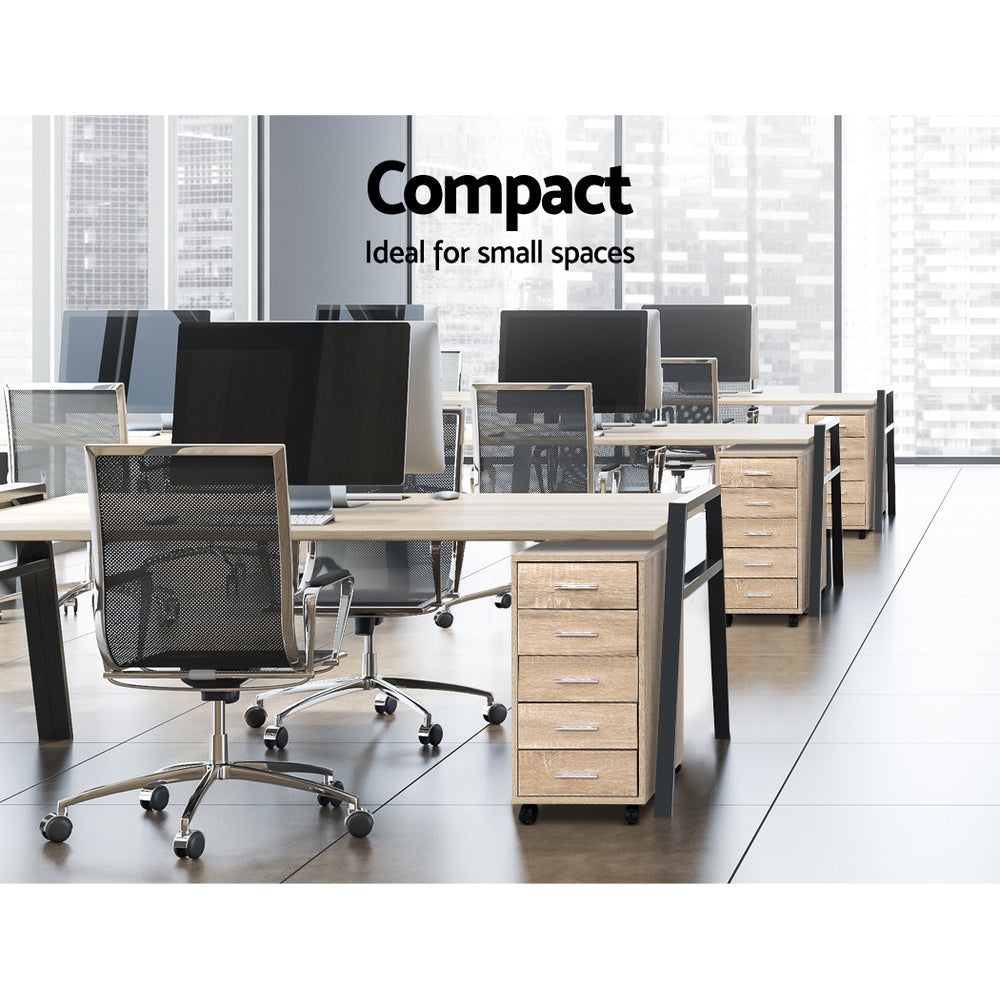Mobile 5-Drawer Filing Cabinet Wood Office Storage Organiser