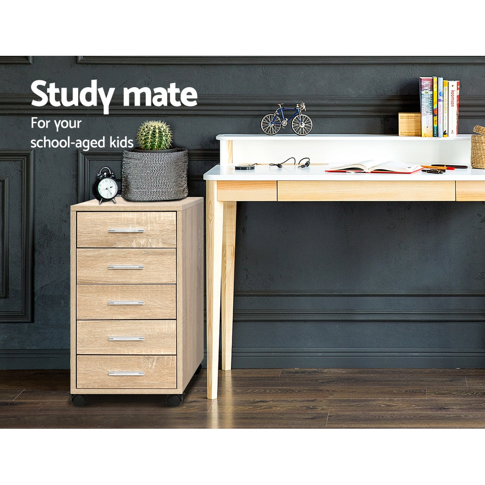 Mobile 5-Drawer Filing Cabinet Wood Office Storage Organiser