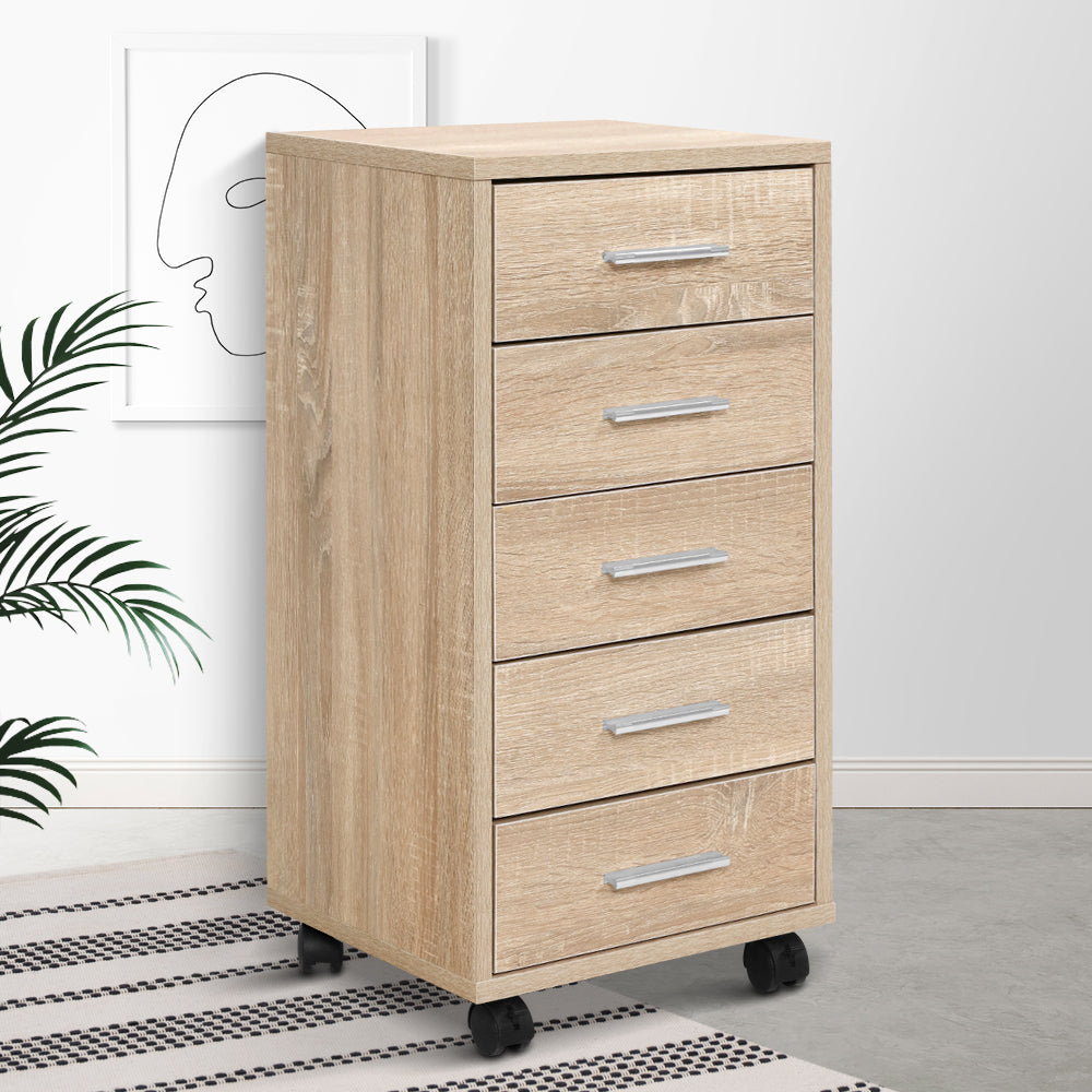 Mobile 5-Drawer Filing Cabinet Wood Office Storage Organiser