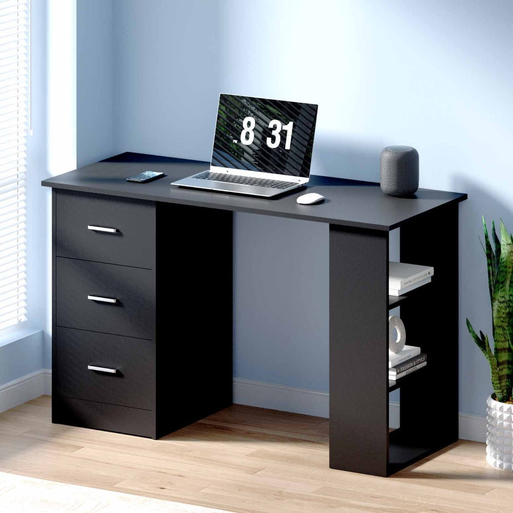 Bobb Computer Desk with Drawers and Shelves 120cm Black