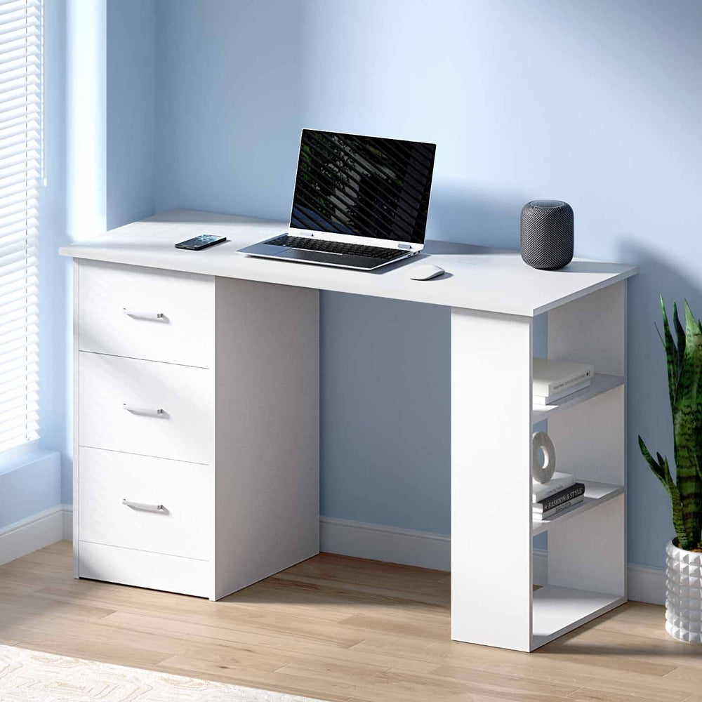 Bobb 120cm Computer Desk Drawer Shelf Cabinet White