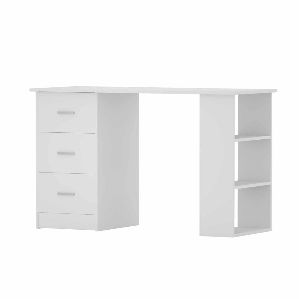 Bobb Computer Desk with Drawers and Shelves, White, 120cm
