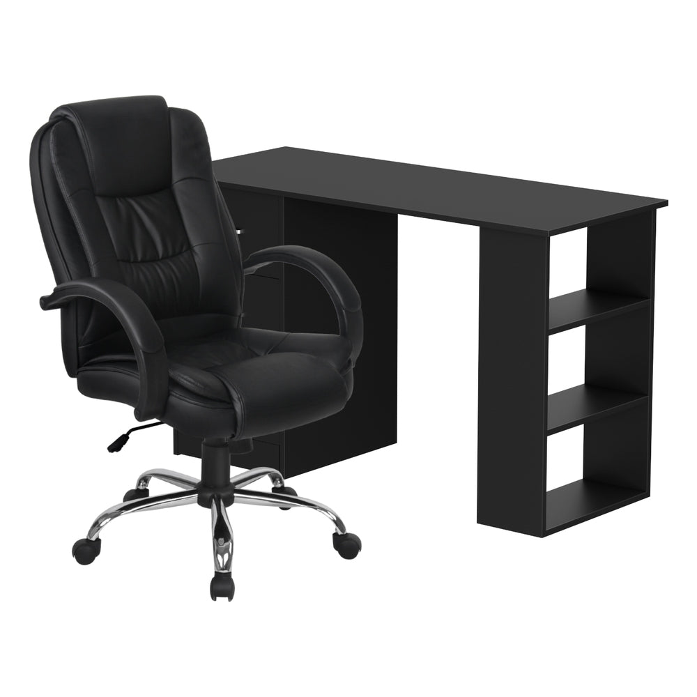 Artiss 120cm Executive Desk and PU Leather Office Chair Set Black