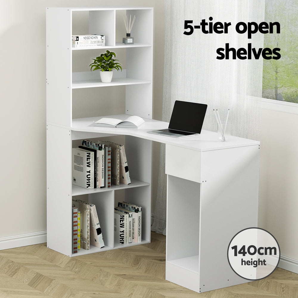 Artiss 120CM Computer Desk with Bookshelf Drawer White