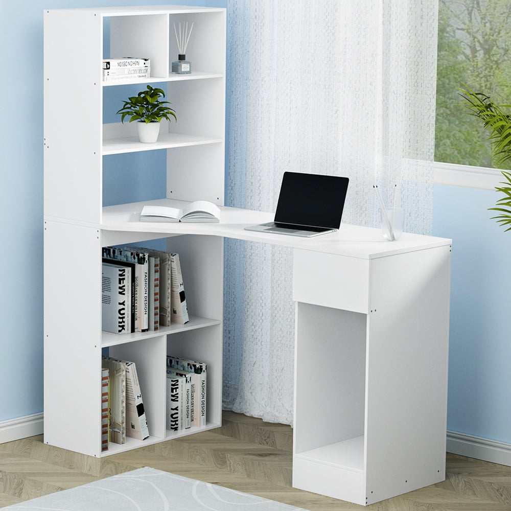 Artiss Computer Desk with Bookshelf and Drawer White 120cm