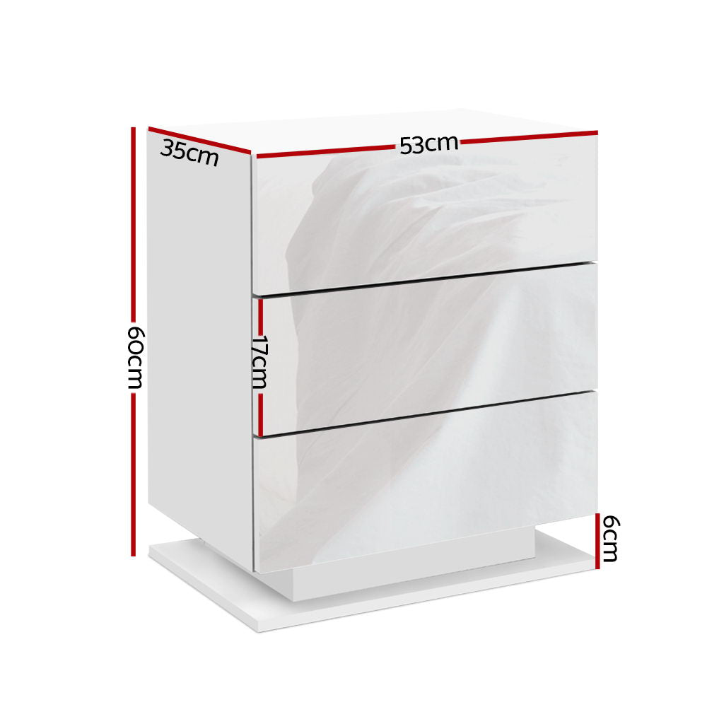 MORI White Bedside Table LED 3 Drawers