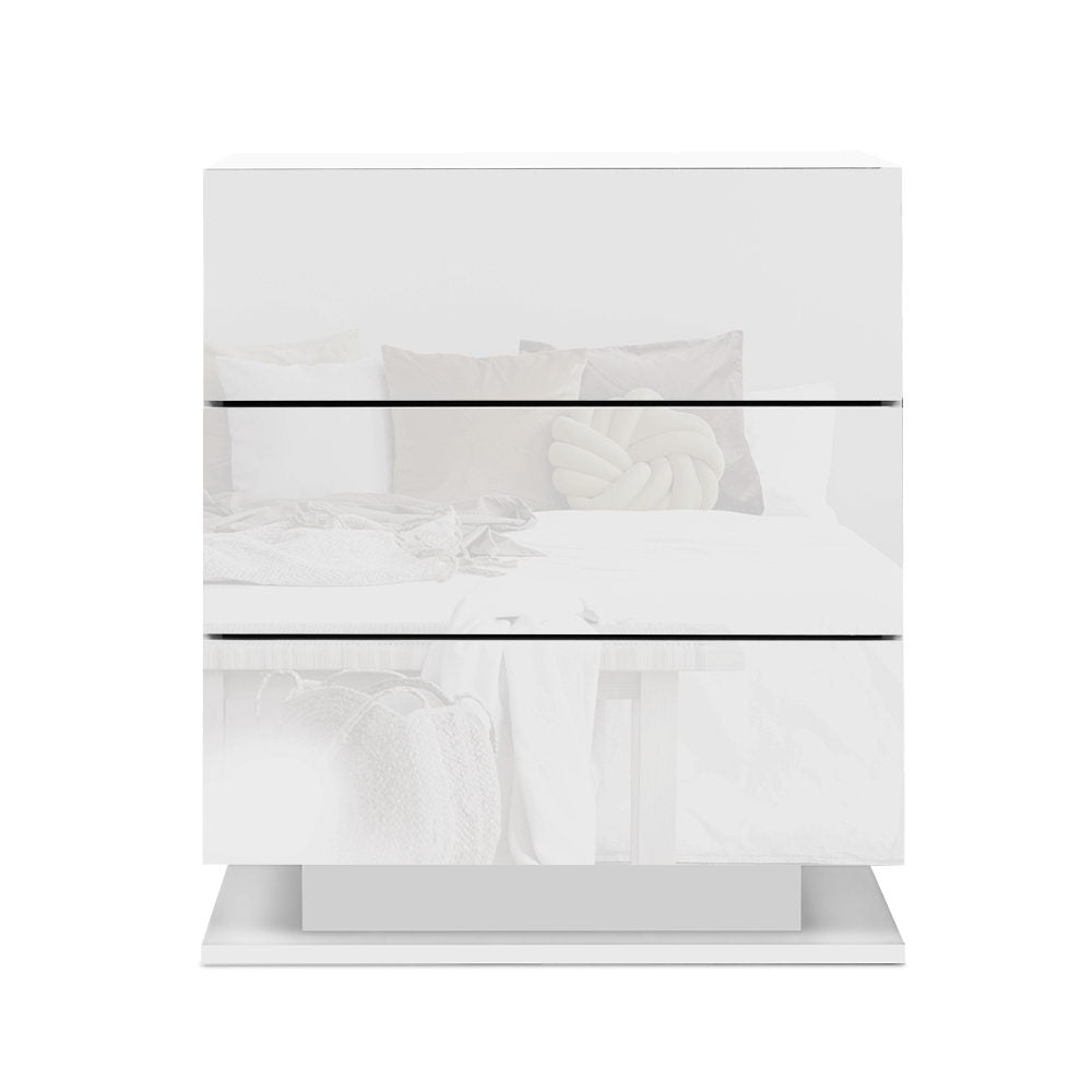 MORI White Bedside Table LED 3 Drawers