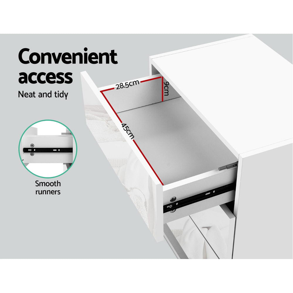 MORI White Bedside Table LED 3 Drawers