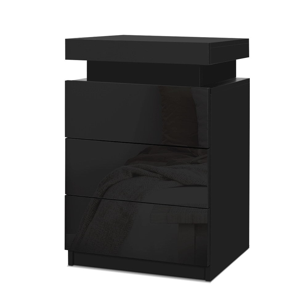 Coley LED Bedside Table with 3 Drawers, Black