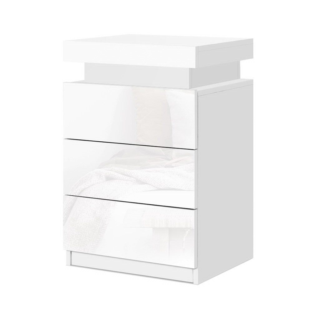 Coley LED Bedside Table with 3 Drawers in White